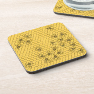 Dessous-de-verre Abeille de miel jaune et peigne de miel en plastiq