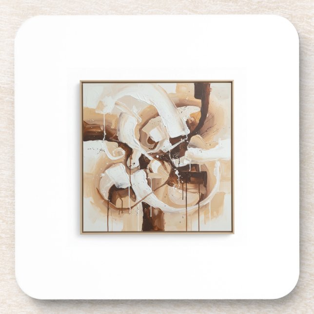 Dessous-de-verre Abstract art with white, beige and brown colours. (Devant)
