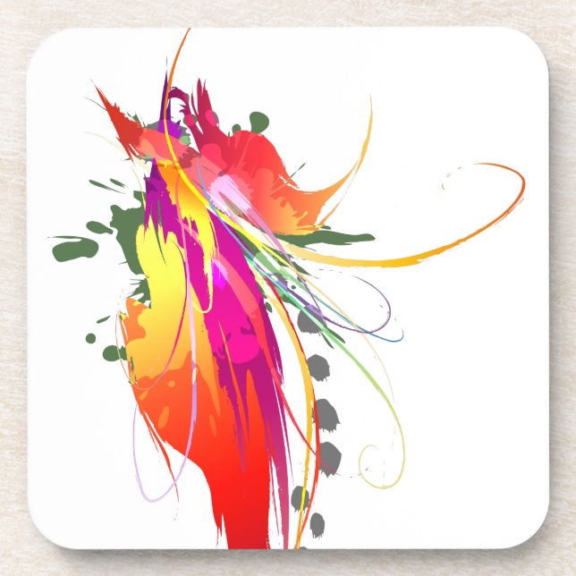 Dessous-de-verre Abstrait Oiseau de Paradise Paint Splatters (Devant)