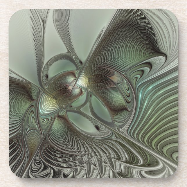 Dessous-de-verre Abstrait Olive Sage Green Grey Fractal Art Imagina (Devant)