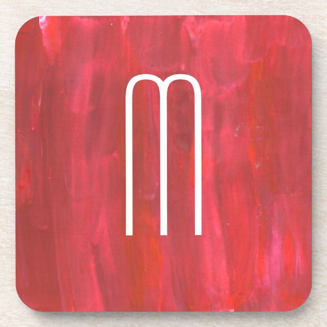 Dessous-de-verre Abstrait rouge rustique avec Monogramme initial (Devant)