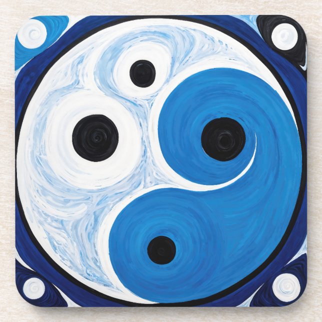 Dessous-de-verre Abstrait Yin Yang : Moderniste Bleu & Blanc (Devant)
