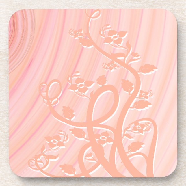 Dessous-de-verre Abstraite Peach Pink Spirals Vines Fleurs (Devant)