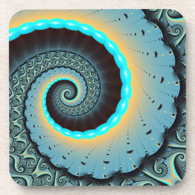 Dessous-de-verre Abstraite spirale d'art fractal bleu turquoise ora (Devant)