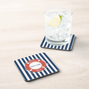 Dessous-de-verre Accueil Bleu Nautique À Bord Du Nom Du Bateau