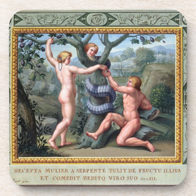 Dessous-de-verre Adam et Ève avec le serpent, illustration de t (Devant)
