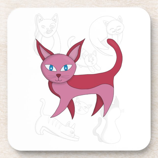 Dessous-de-verre Adorable Chat rose et chatte Doodet couverture Duv (Devant)