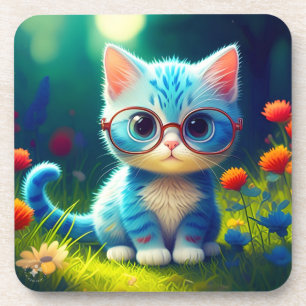 Dessous-de-verre Adorable chaton bleu portant des lunettes-47067
