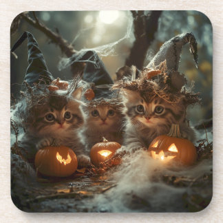 Dessous-de-verre Adorable chatons d'Halloween avec Citrouilles