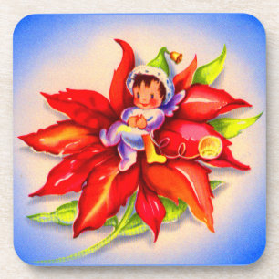 Dessous-de-verre adorable Christmas elf in a poinsettia