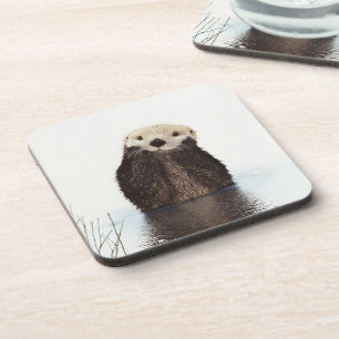 Dessous-de-verre Adorable Otter souriant dans le lac