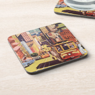 Dessous-de-verre Affiche de voyage des anciennes voitures à câble d