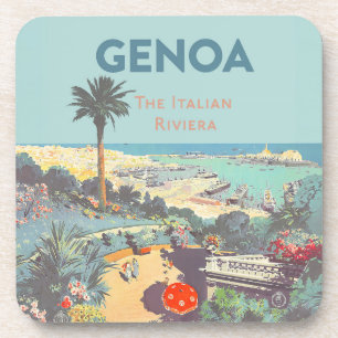 Dessous-de-verre Affiche de voyage vintage de Gênes Riviera italien