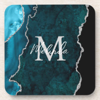 Agate de marbre bleu turquoise et argenté