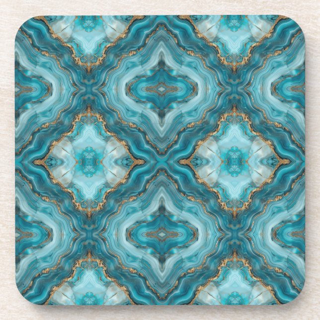 Dessous-de-verre Agate de Parties scintillant Turquoise et Or (Devant)
