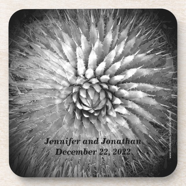 Dessous-de-verre Agave Spikes Nom personnalisé B&W Ensemble de 6 (Devant)