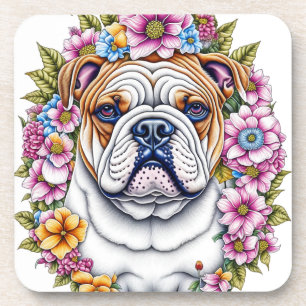 Dessous-de-verre Ai Art Bulldog entouré de fleurs lunaires