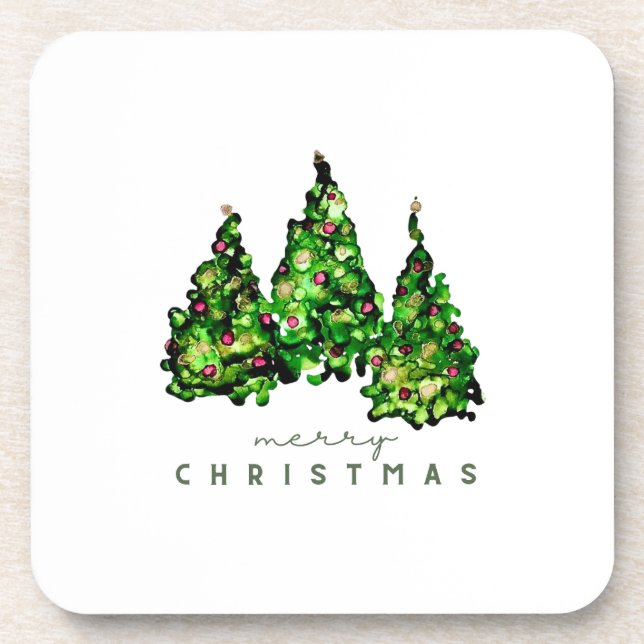 Dessous-de-verre Alcohol Ink Design Christmas Tree Coasters (Devant)