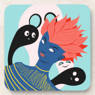 Dessous-de-verre Alien fille avec des fantômes Éffrayants amis imag