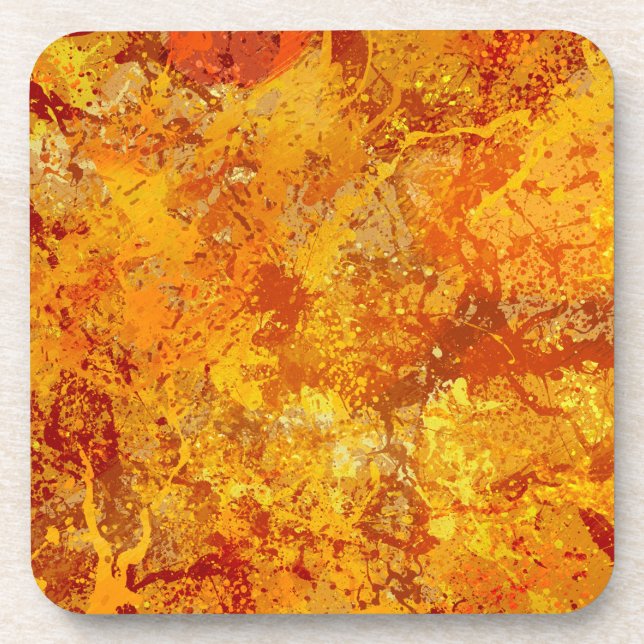 Dessous-de-verre Alloy Orange et Amber Paint Splatter Abstrait (Devant)