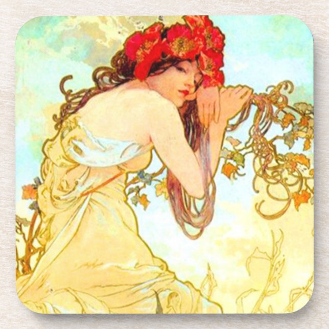 Dessous-de-verre Alphonse Mucha Art Nouveau Été (Devant)
