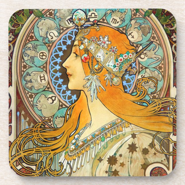 Dessous-de-verre Alphonse Mucha Art Nouveau Zodiac (Devant)