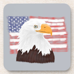 Dessous-de-verre American Bald Eagle and Flag - transparent sur gri