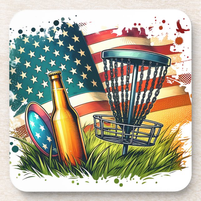 Dessous-de-verre American Flag Disk Golf and Beer (Devant)