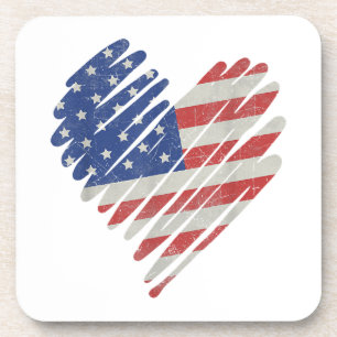 Dessous-de-verre American Flag Heart Rouge Blanc Bleu bleu mignon 4