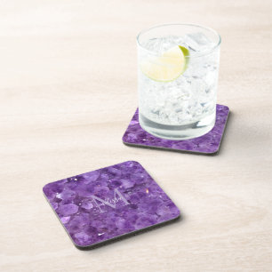 Dessous-de-verre Amethyst Birthstone Monogramme Nom personnalisé