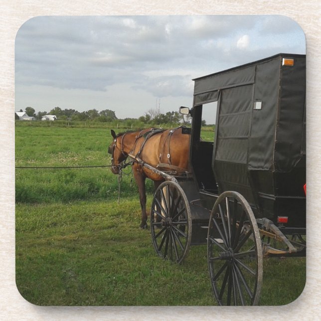 Dessous-de-verre Amish Horse and Buggy at Sunset (Devant)