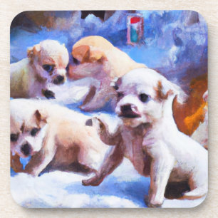 Dessous-de-verre amour chiot dans la neige mignonette chiots noël