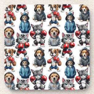 Dessous-de-verre Amusante Boxe Chat Chien Motif Design