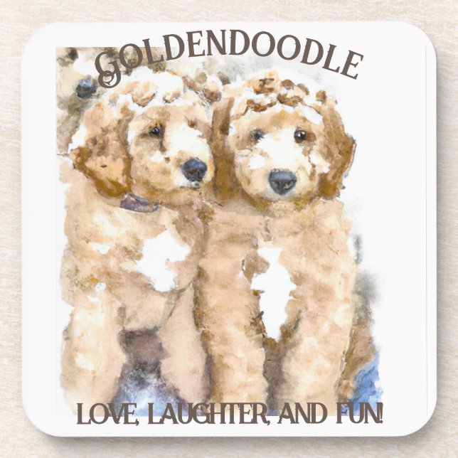 Dessous-de-verre Amusement du chien Goldendoodle (Devant)