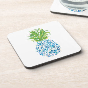 Dessous-de-verre Ananas Chinoiserie Bleu Blanc Prépa