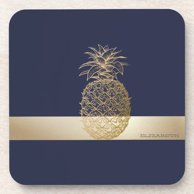 Dessous-de-verre Ananas doré, rayure - Personnalisé  (Devant)