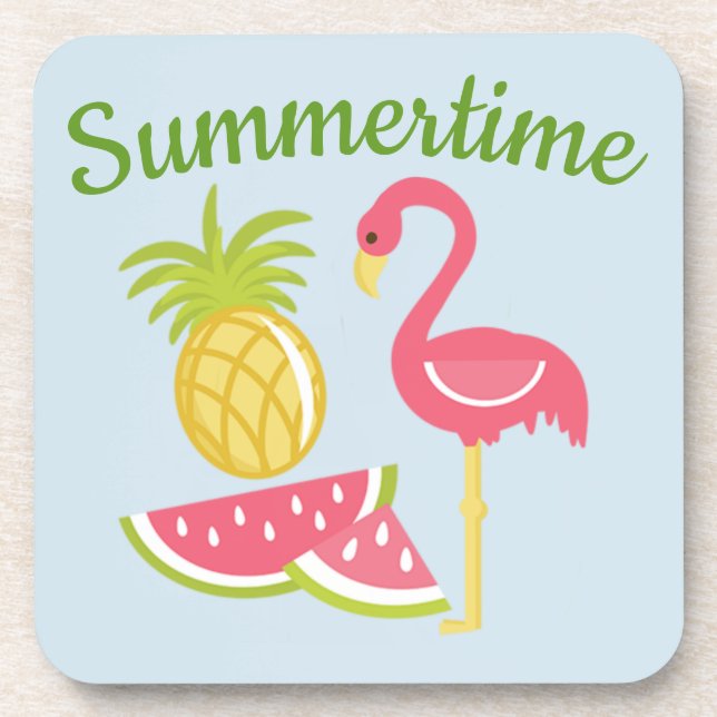 Dessous-de-verre Ananas, Pastèque, Rondin Flamant Rose - lot de 6 (Devant)