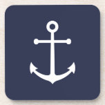 Dessous-de-verre Ancre bleue marine<br><div class="desc">Dessous de verre nautiques minimalistes modernes avec ancre blanche sur arrière - plan bleu marine. Parfait comme décor de maison de plage,  cadeau de ménage et plus encore.</div>