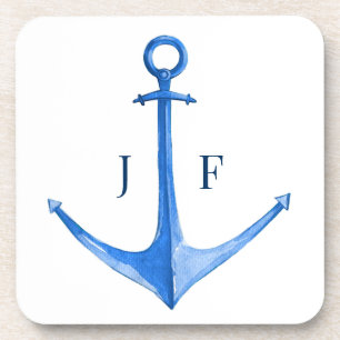 Dessous-de-verre Ancre de bateau à aquarelle nautique monogrammée 