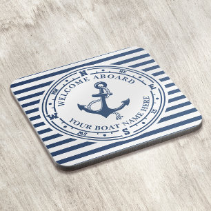 Dessous-de-verre Ancre nautique Compass Striped Boat Name