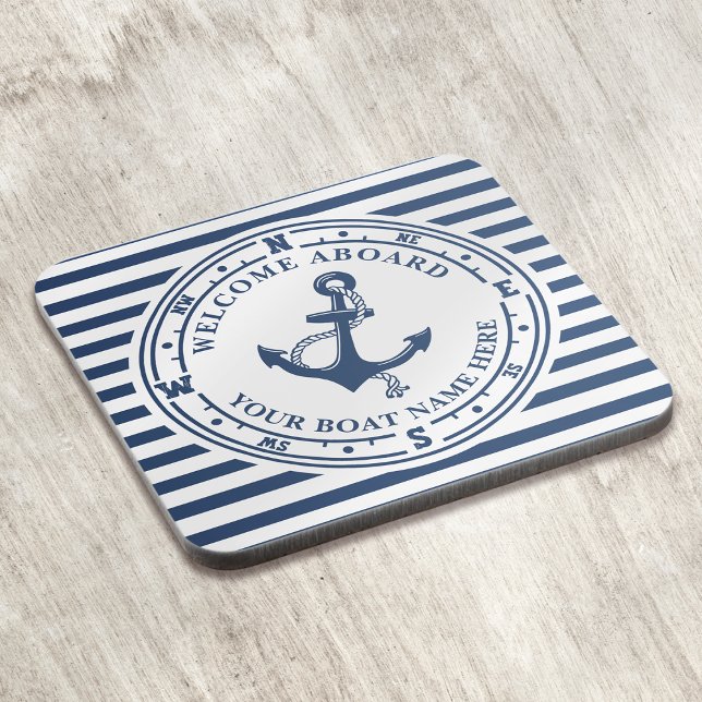 Dessous-de-verre Ancre nautique Compass Striped Boat Name (Créateur téléchargé)