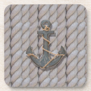 Dessous-de-verre ancre nautique de corde côtière grise de plage