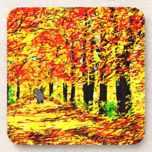 Dessous-de-verre âne marchant par le feuille d'automne