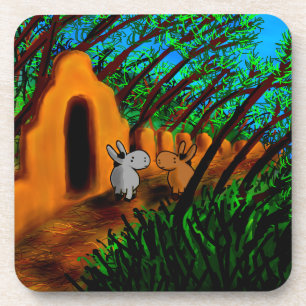 Dessous-de-verre ânes marchant sous des arbres