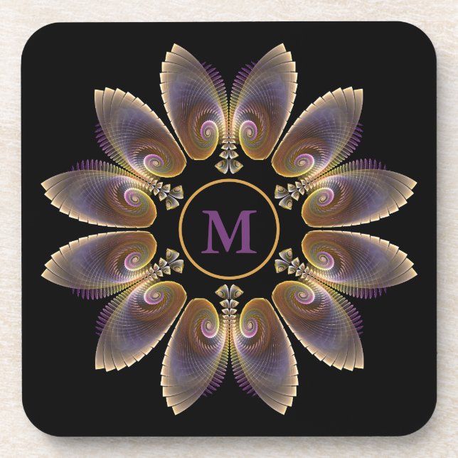 Dessous-de-verre Ange Abstraite ailes Mandala Monogramme fractal (Devant)
