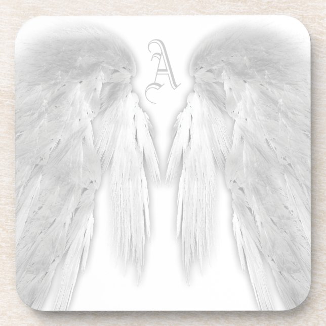Dessous-de-verre ANGEL WINGS Blanc Personnalisé Monogramme (Devant)