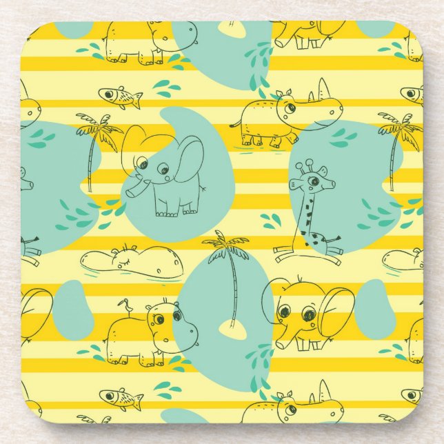 Dessous-de-verre Animaux mignons jouant avec de l'eau 2 (Devant)