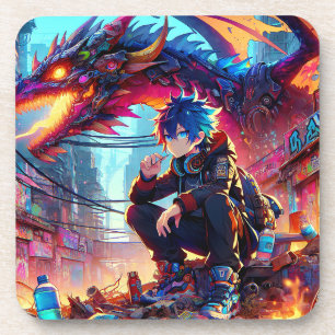Dessous-de-verre Anime Boy et Dragon dans un monde dystopique