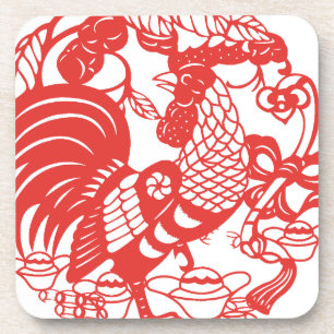 Dessous-de-verre Année de la coq de la coupe de papier chinoise 201