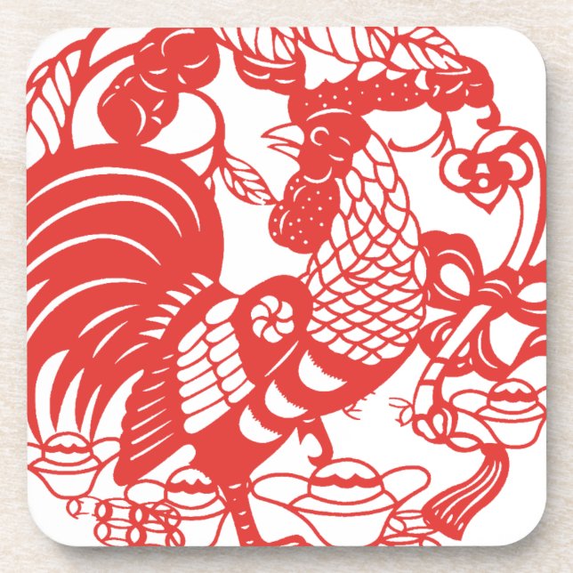 Dessous-de-verre Année de la coq de la coupe de papier chinoise 201 (Devant)
